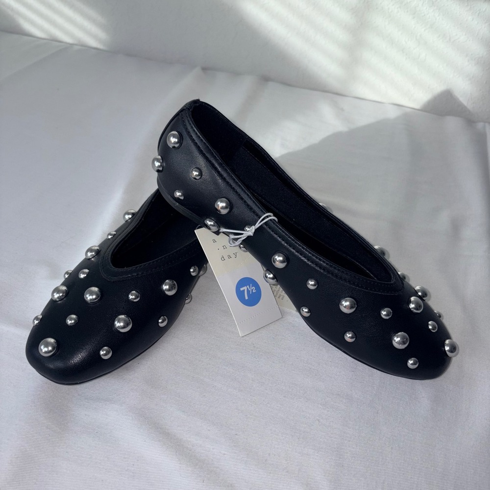 A New Day Sammie Women's Black Studded Ballet Flats Size 7.5 new
